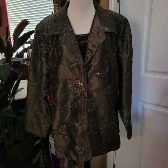 New Susan Graver Formal Evening Jacket Top Green Sequins Sequin Embroide… - Picture 8 of 9